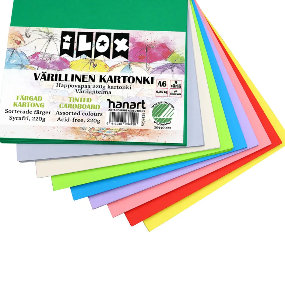 Kartonkilajitelma A6/80 arkkia, 220g, 9 väriä, 0,25kg