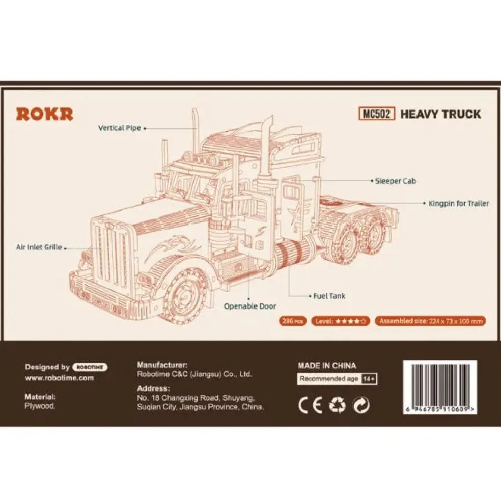 Koottava puinen pienoismalli Heavy Truck