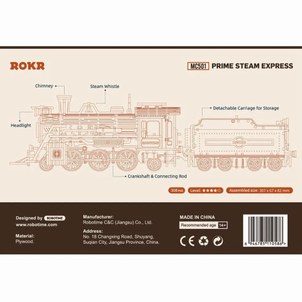 Koottava puinen pienoismalli Prime Steam Express