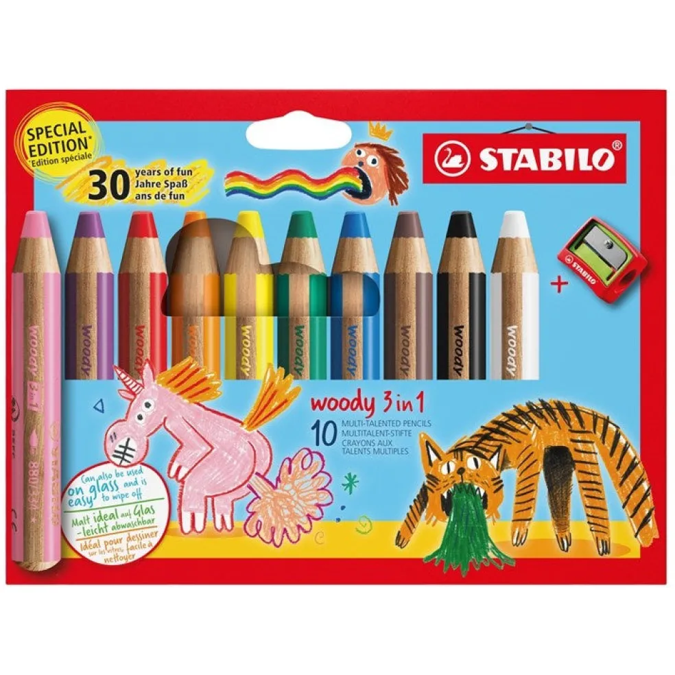 Värikynä 10 kpl Woody 3in1 + teroitin Special Edition Stabilo